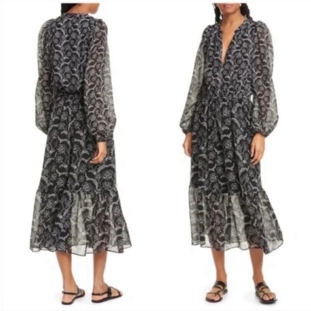 ALC Kate Floral Long Sleeve Silk Blend Midi Dress